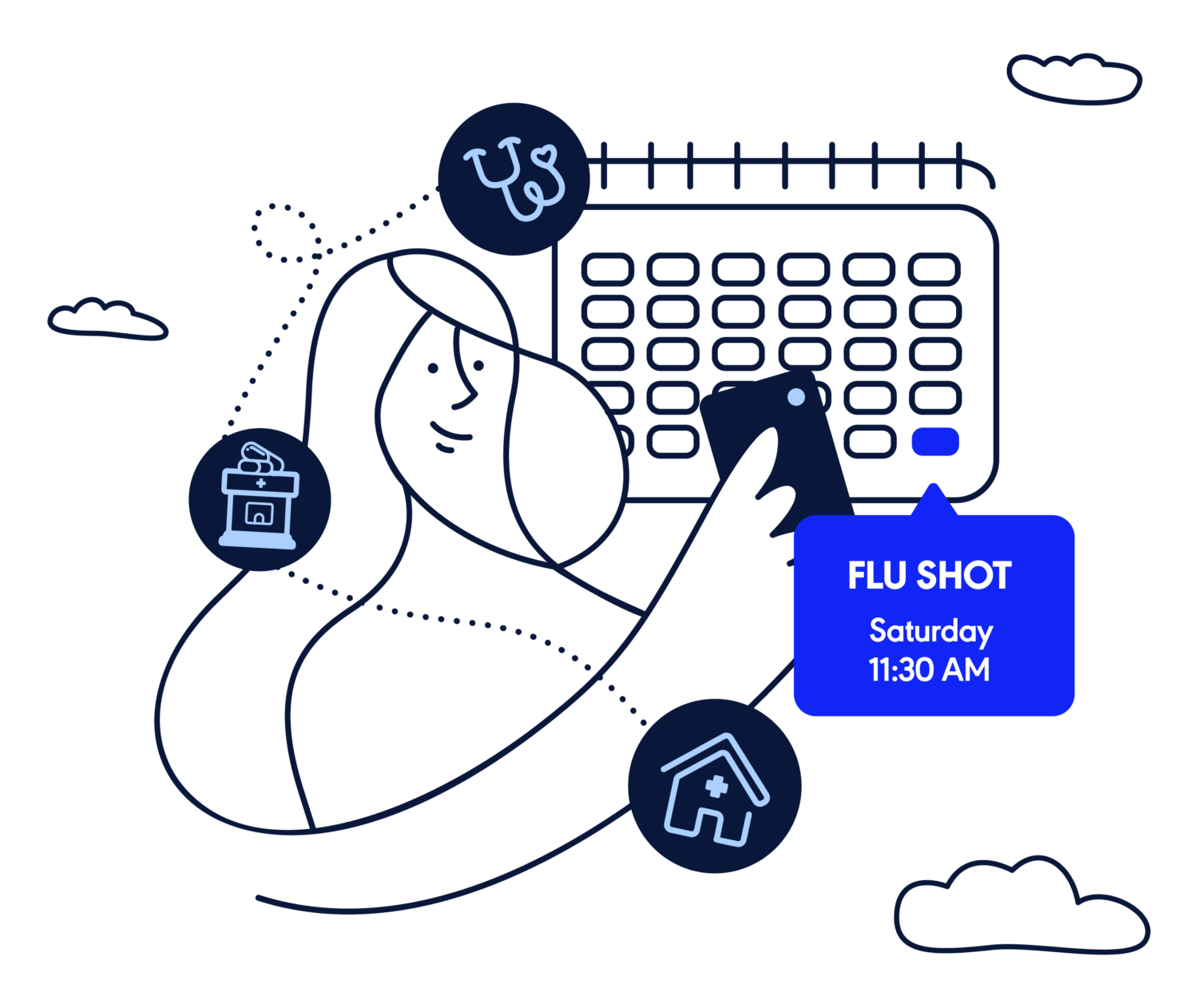 doodle of patient making flu shot appointment